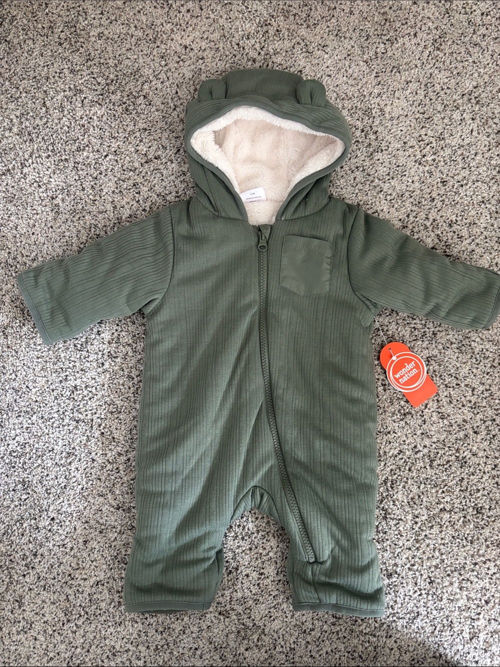 wonder nation Olive Green Hooded Fleece-Lined One-Piece Footie